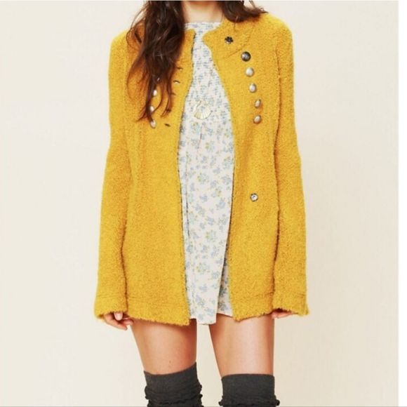 Free People Sweaters - Free People Sergeant Bell Sleeve Sweater Jacket Mustard Yellow Wool Alpaca Blend